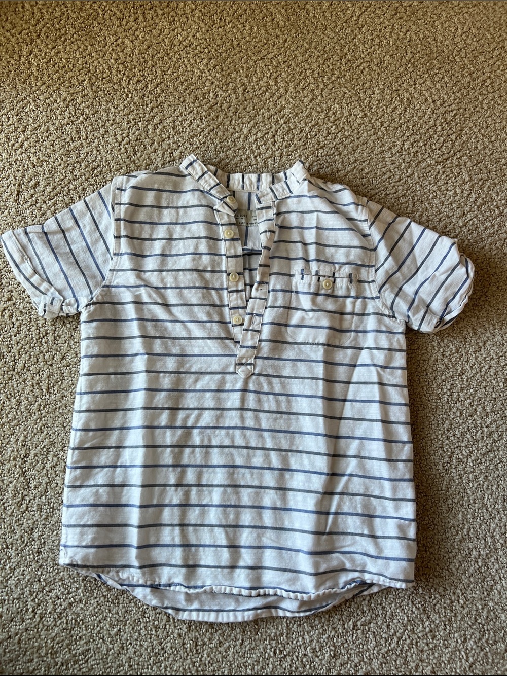Kids White & Navy Striped Short-Sleeve Henley Shirt
